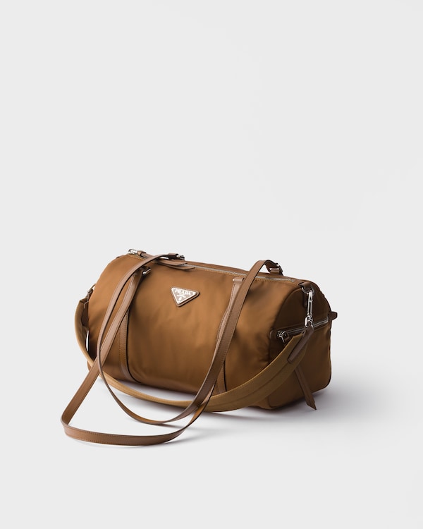 Large Re-Nylon and Saffiano leather duffel bag - Brandy Large Re-Nylon and Saffiano leather duffel bag - Brandy