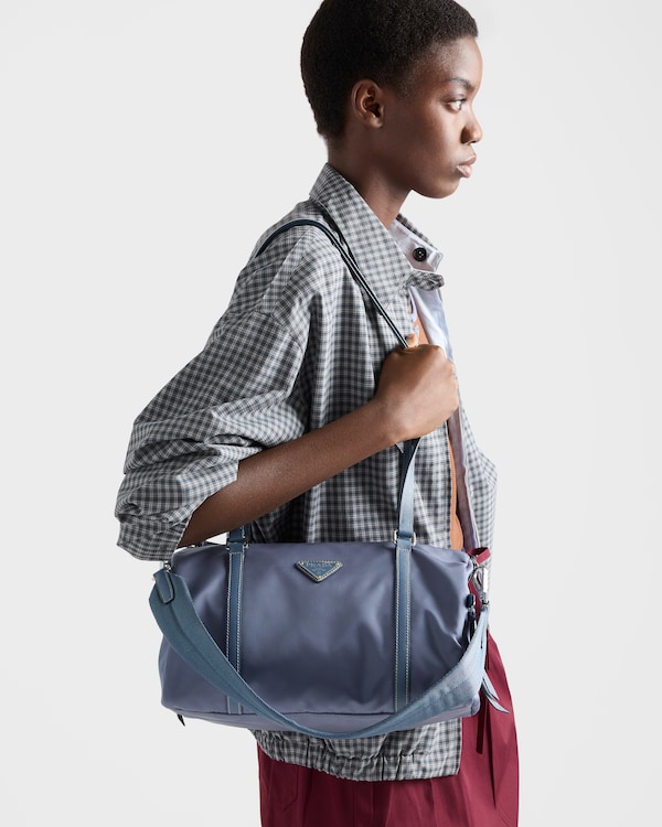 Large Re-Nylon and Saffiano leather duffel bag - Aviation Blue Large Re-Nylon and Saffiano leather duffel bag - Aviation Blue