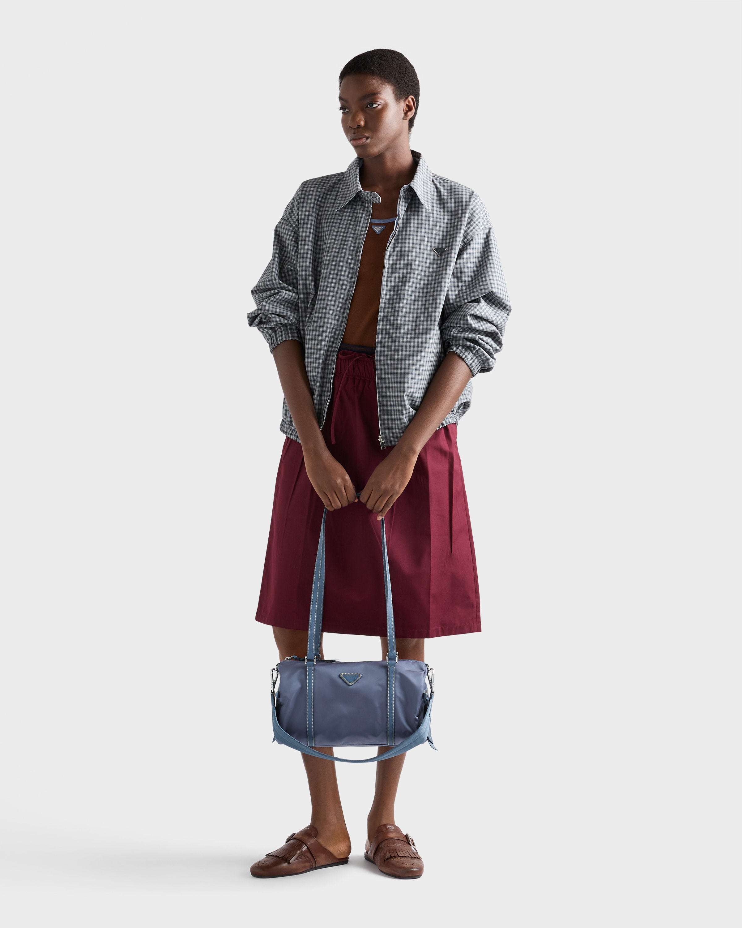 Aviation Blue Large Re-Nylon and Saffiano leather duffel bag