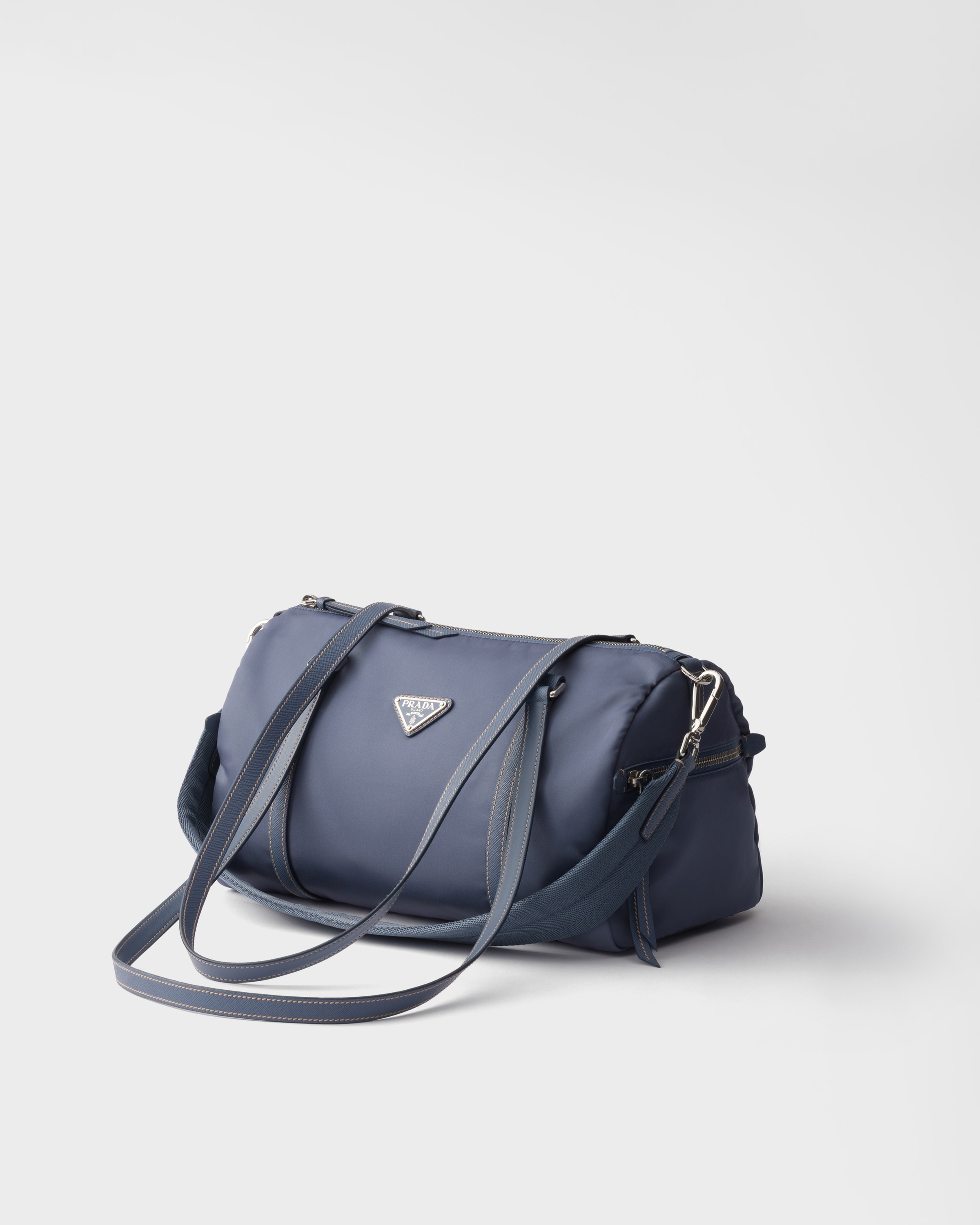 Aviation Blue Large Re-Nylon and Saffiano leather duffel bag