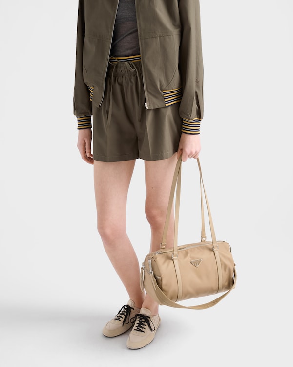 Large Re-Nylon and Saffiano leather duffel bag - Camel Large Re-Nylon and Saffiano leather duffel bag - Camel