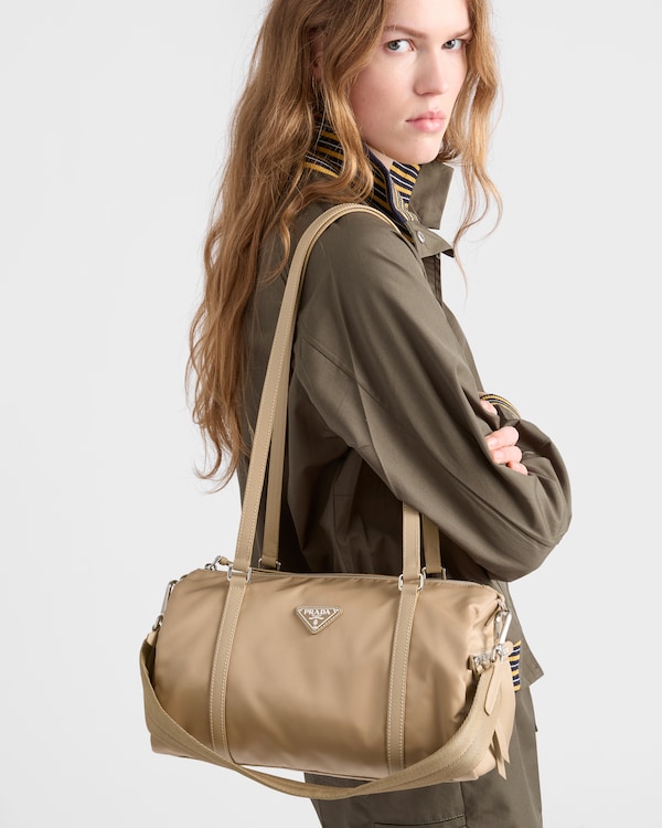 Large Re-Nylon and Saffiano leather duffel bag - Camel Large Re-Nylon and Saffiano leather duffel bag - Camel