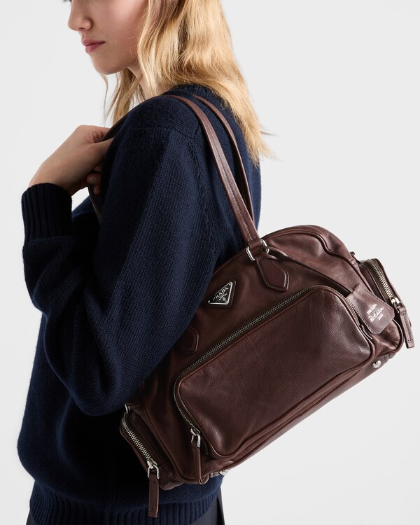 Große Henkeltasche aus gewaschenem Leder - Kakaobraun Große Henkeltasche aus gewaschenem Leder - Kakaobraun