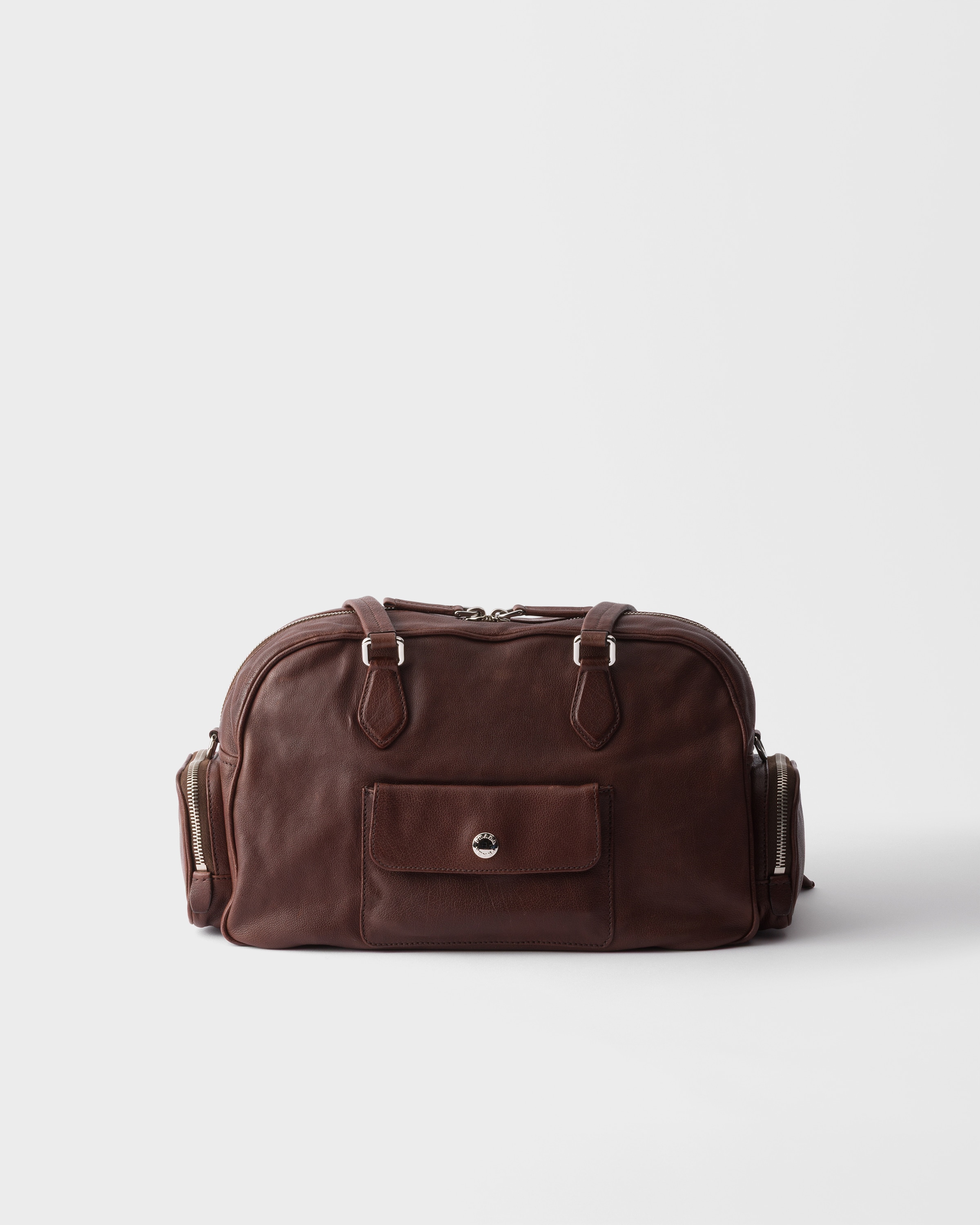 ダークブラウン ラージ ウォッシュドレザー トップハンドルバッグ | PRADA