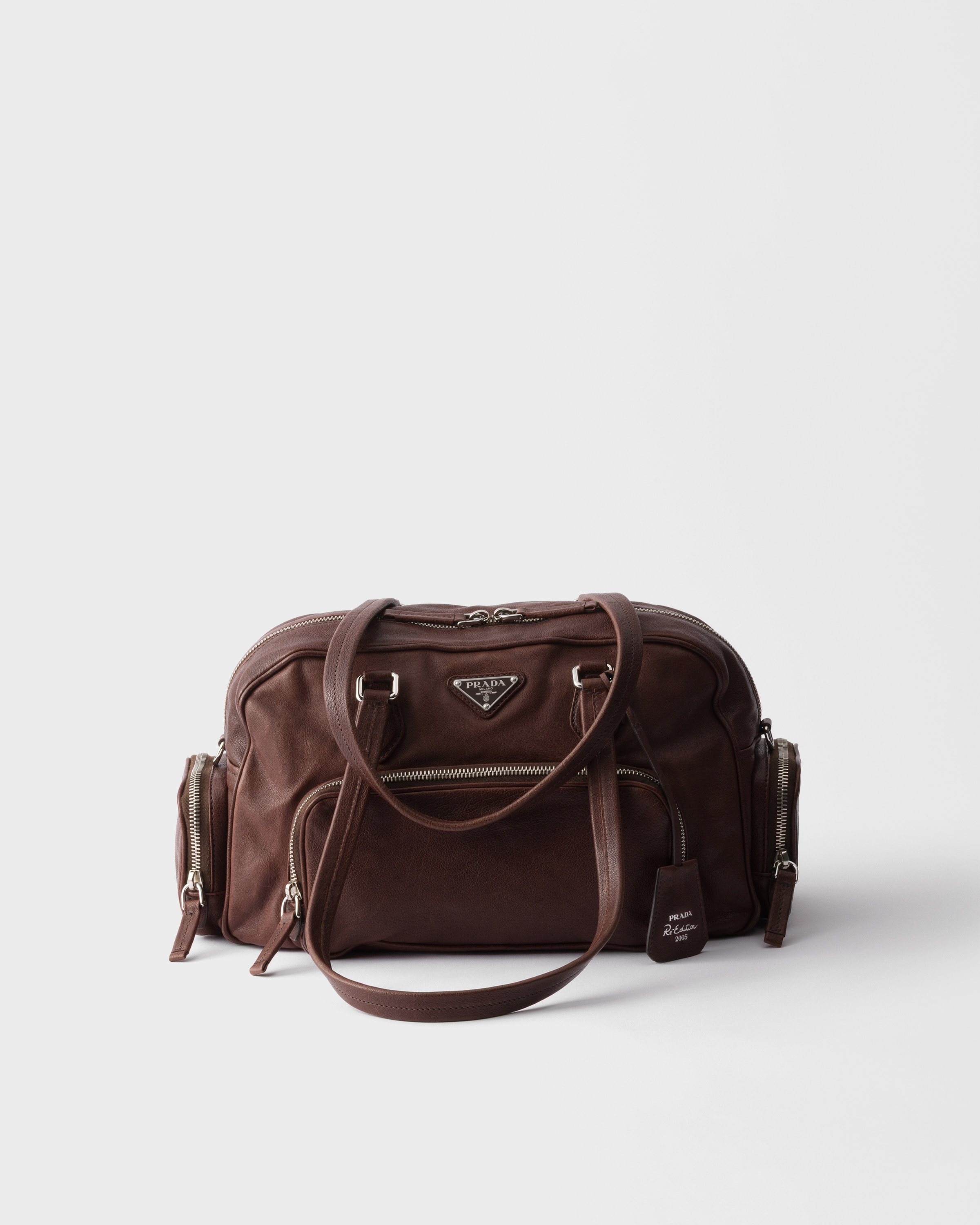 Prada Large Washed Leather Top-handle Bag, Woman, Cocoa Brown