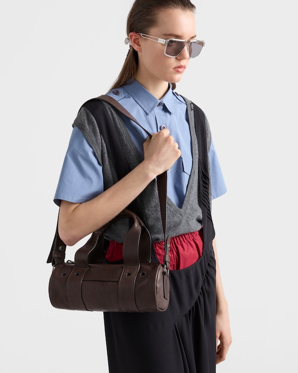 Prada Route medium leather top-handle bag - Coffee Prada Route medium leather top-handle bag - Coffee