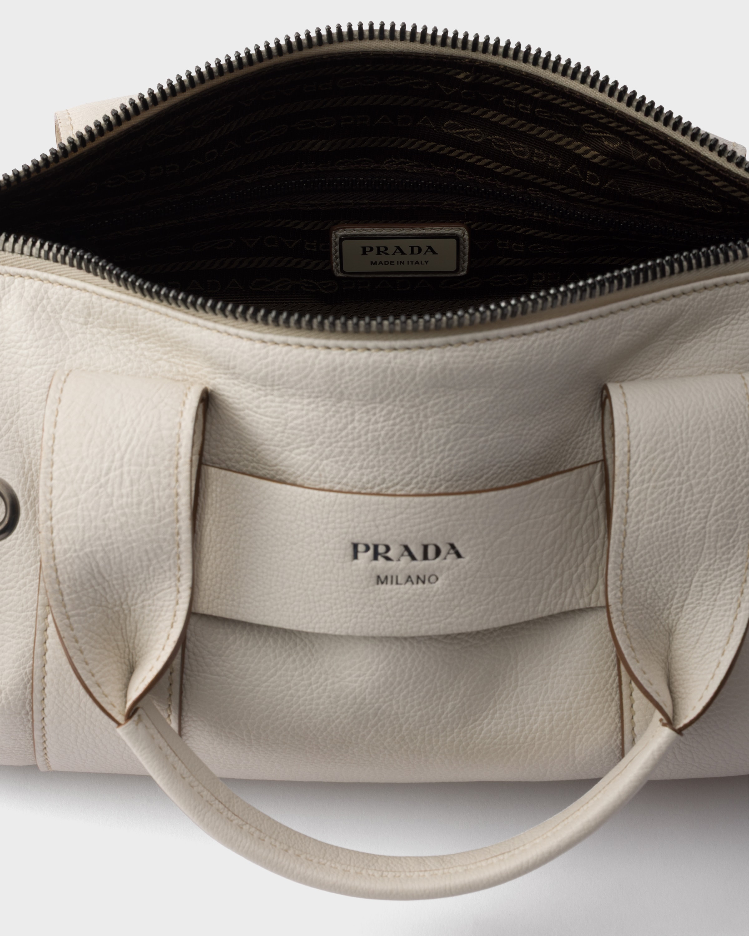 Chalk White Prada Route Large Leather Top-handle Bag | PRADA