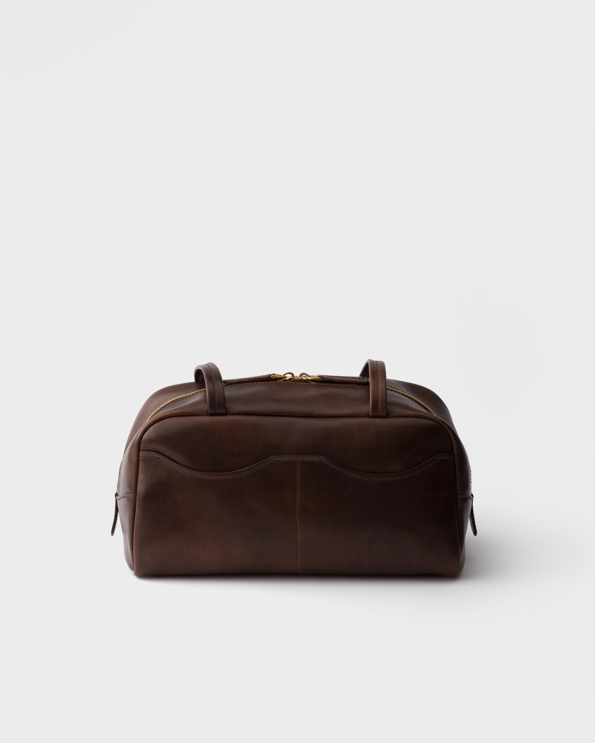 Cocoa Brown Prada Carry large antiqued leather top-handle bag