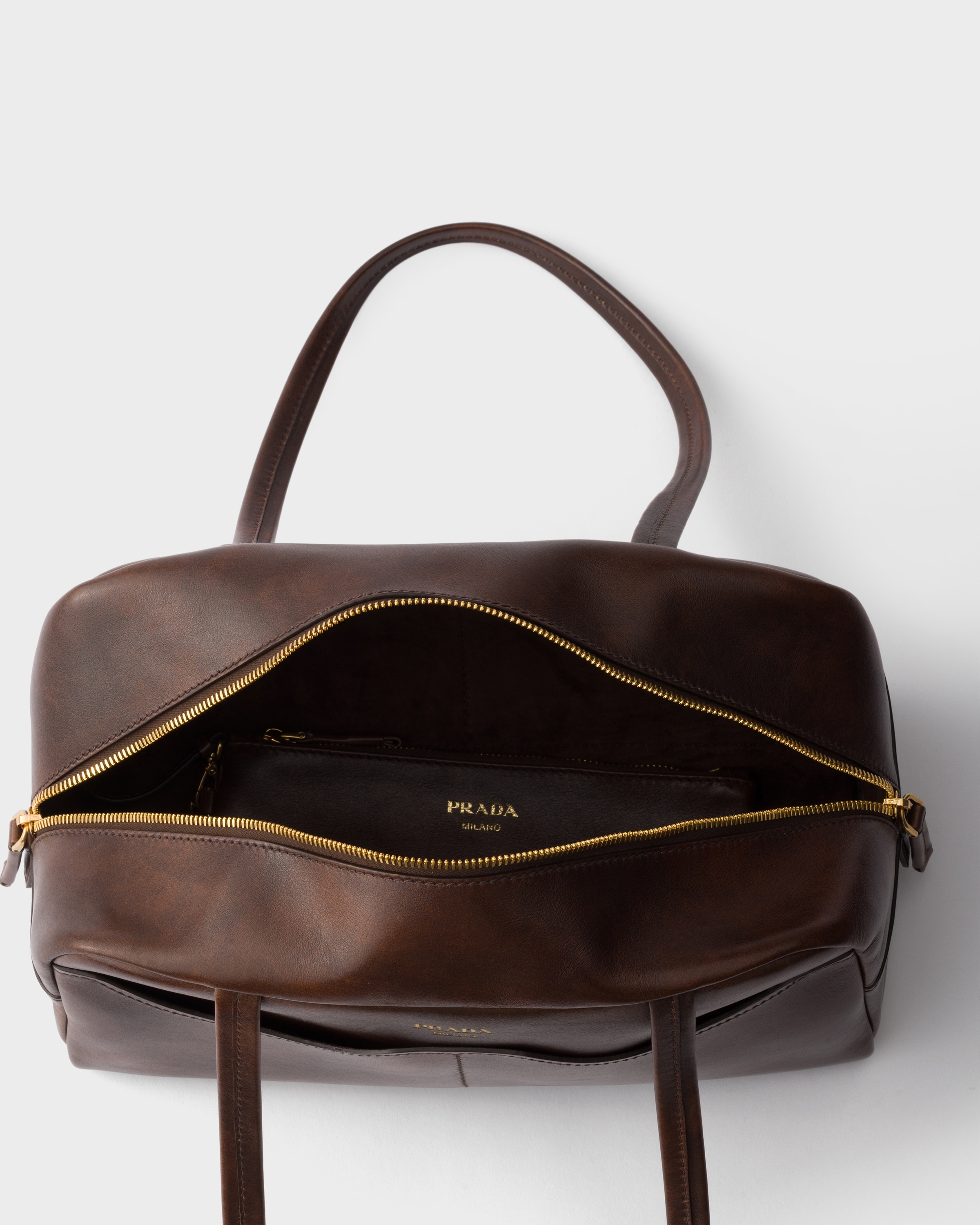 Cocoa Brown Prada Carry Large Antiqued Leather Top-handle Bag