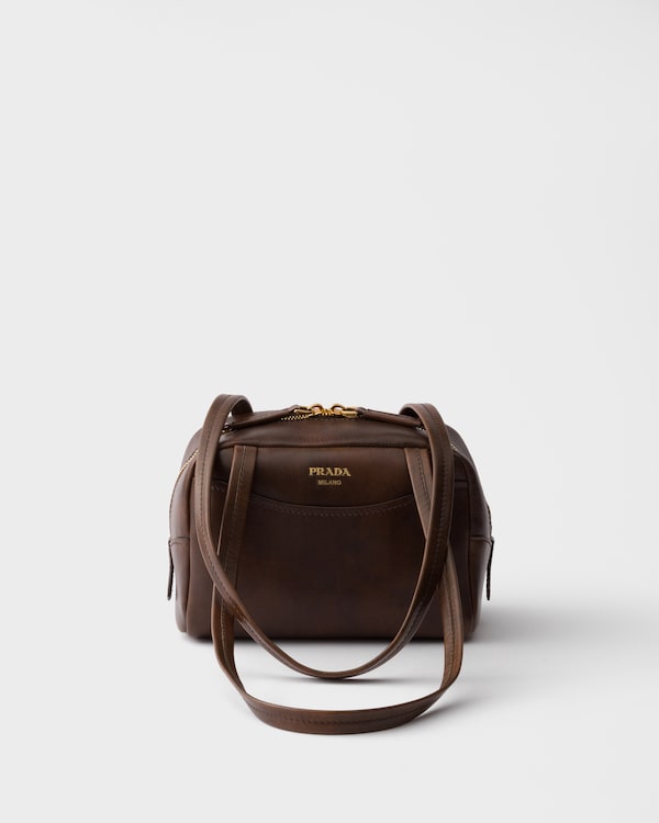 Prada Carry antiqued leather top-handle mini-bag - Cocoa Brown Prada Carry antiqued leather top-handle mini-bag - Cocoa Brown
