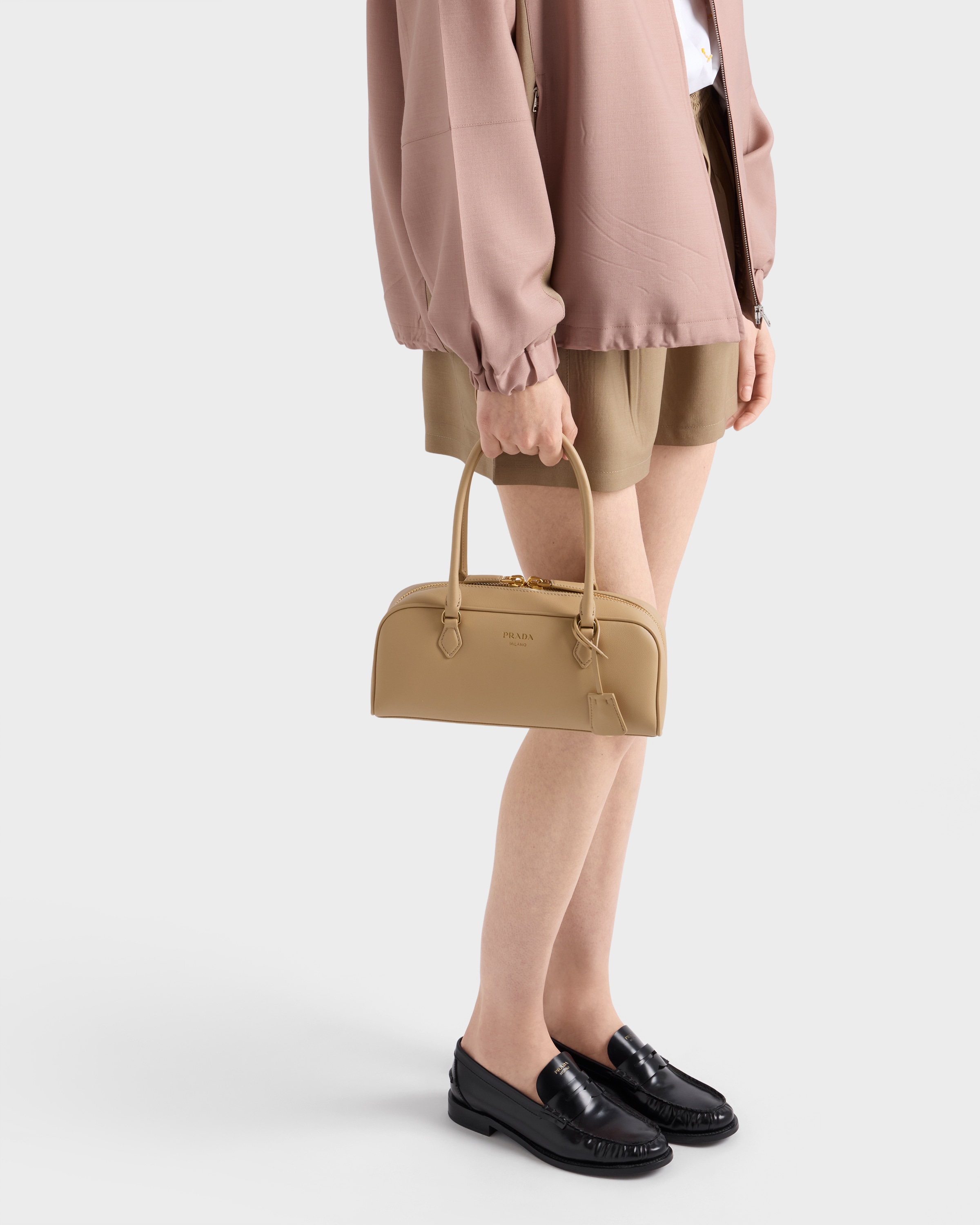 Sand Beige Medium leather top-handle bag | PRADA - United States