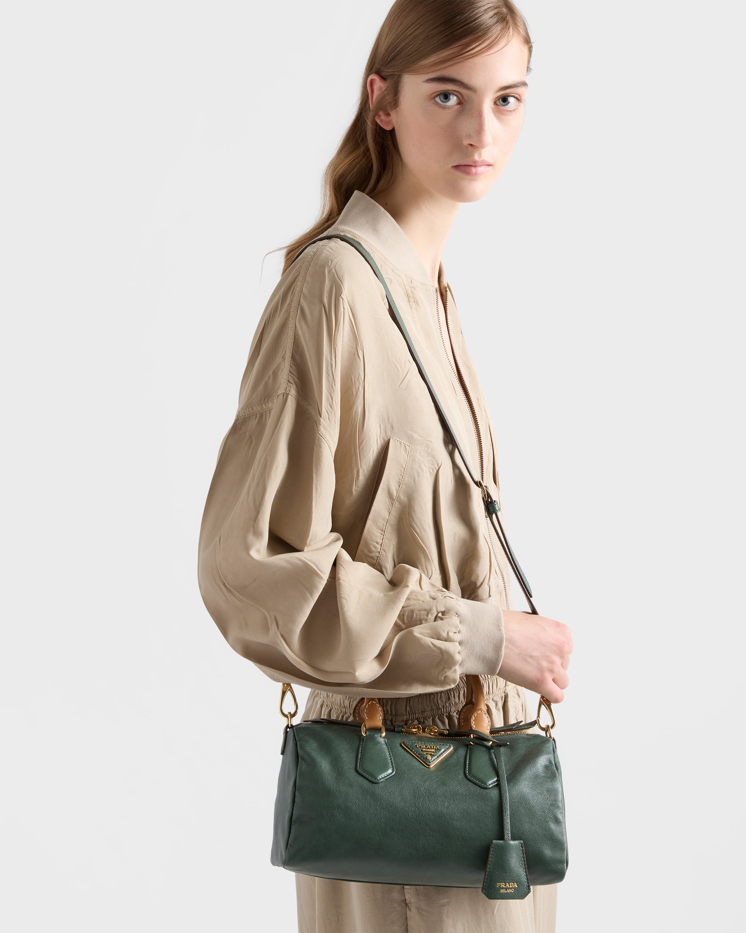 Sage Green Prada Evasion small leather top-handle bag | PRADA
