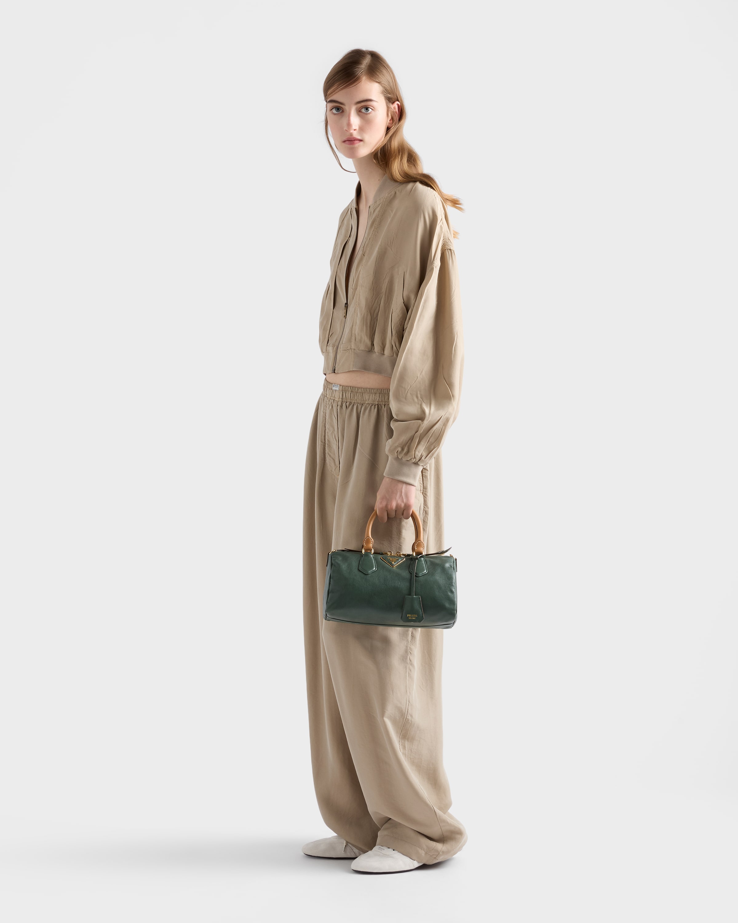 Sage Green Small leather top-handle bag | PRADA - Turkey