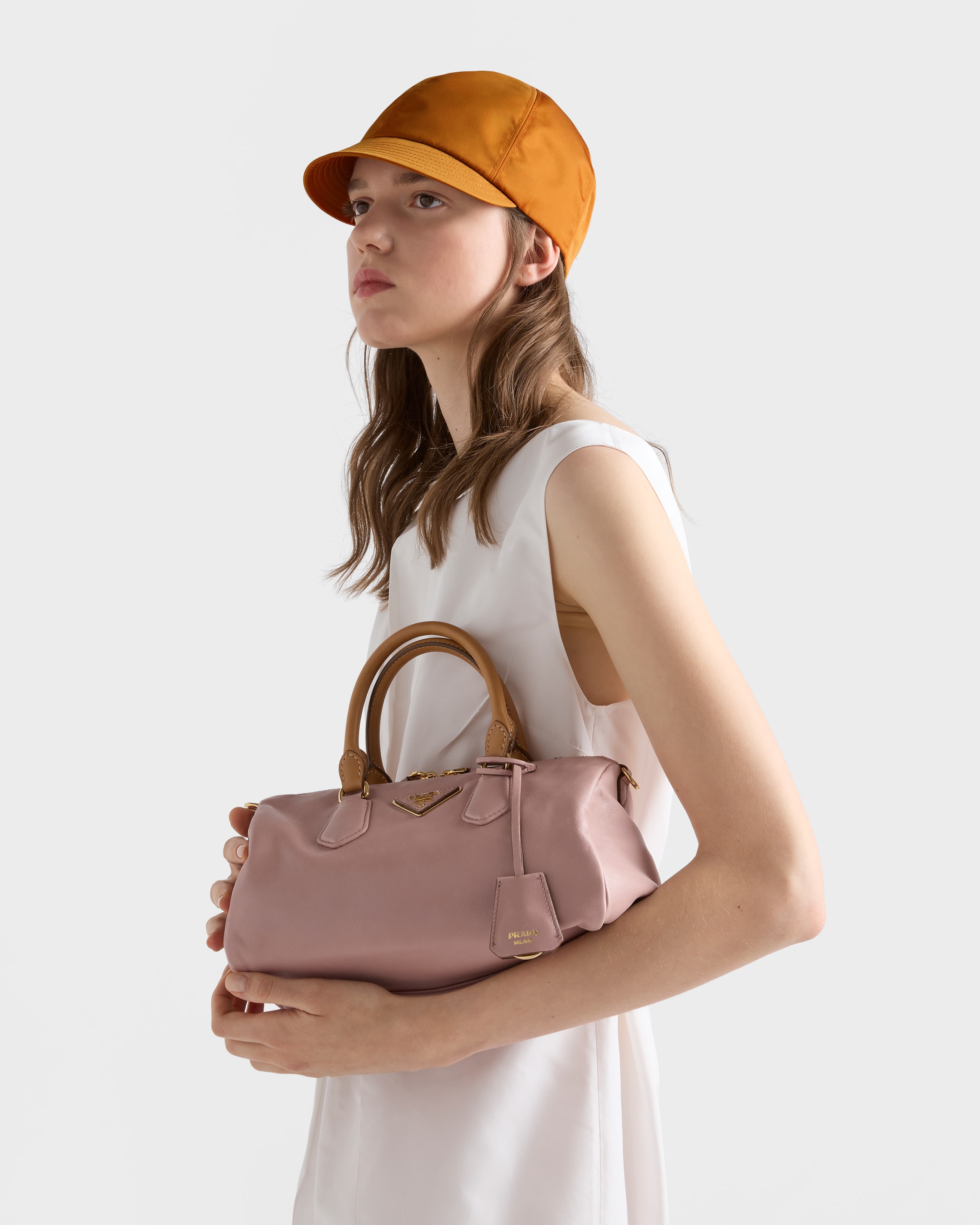 Rosy Blush Prada Evasion small leather top-handle bag | PRADA