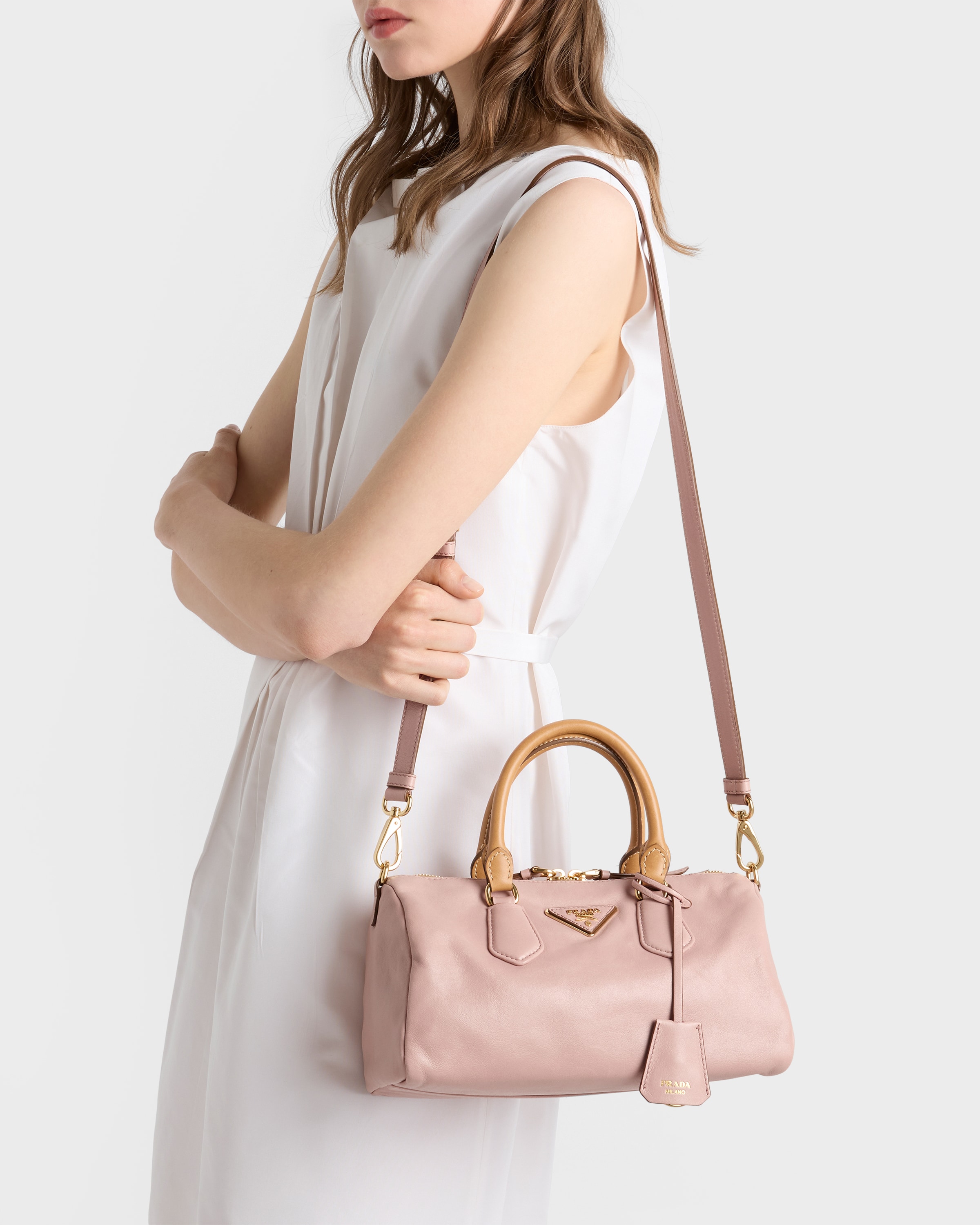 Rosy Blush Small leather top-handle bag | PRADA - United States
