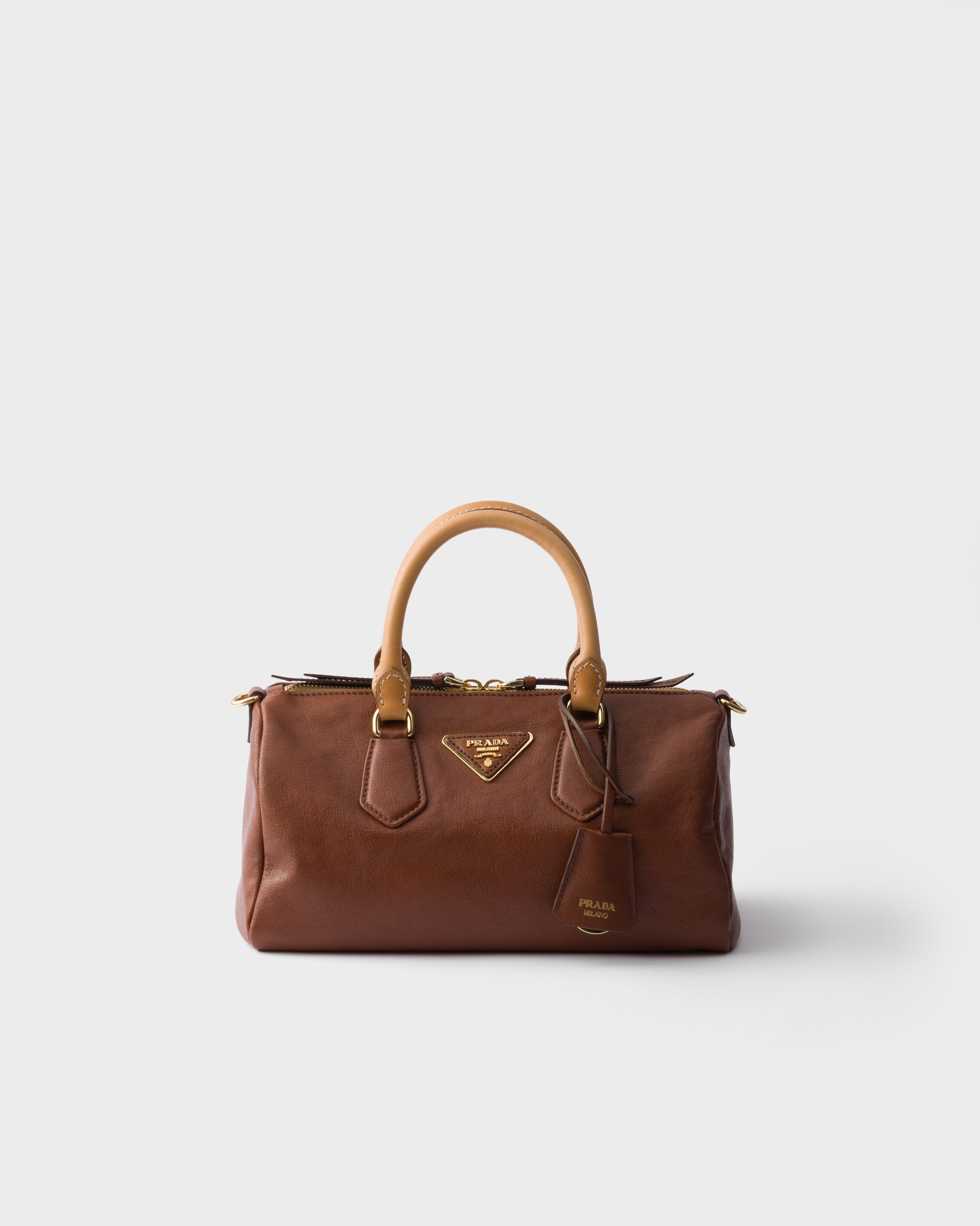 Palisander Small leather top-handle bag | PRADA - Japan