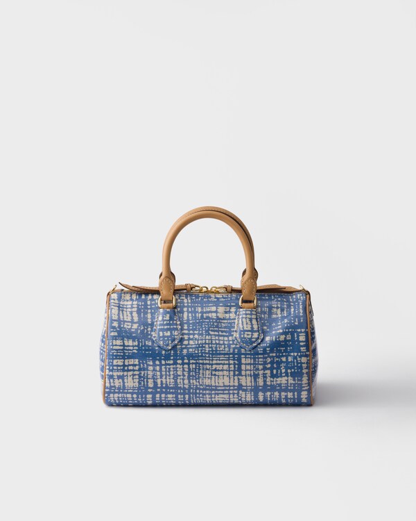 Small linen blend and leather top-handle bag - Sapphire Blue Small linen blend and leather top-handle bag - Sapphire Blue