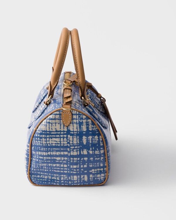 Small linen blend and leather top-handle bag - Sapphire Blue Small linen blend and leather top-handle bag - Sapphire Blue