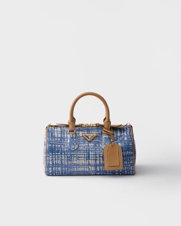 Small linen blend and leather top-handle bag - Sapphire Blue Small linen blend and leather top-handle bag - Sapphire Blue