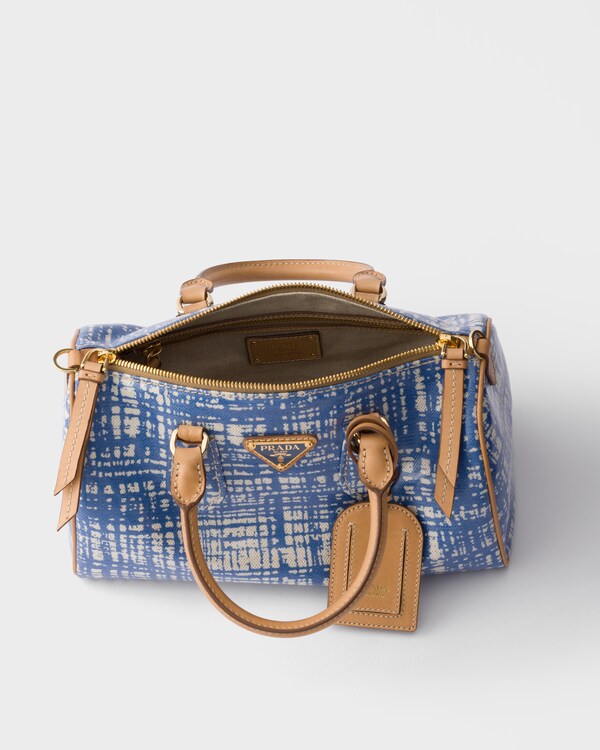Small linen blend and leather top-handle bag - Sapphire Blue Small linen blend and leather top-handle bag - Sapphire Blue