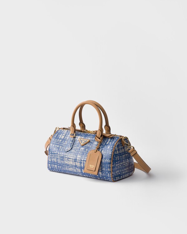 Small linen blend and leather top-handle bag - Sapphire Blue Small linen blend and leather top-handle bag - Sapphire Blue