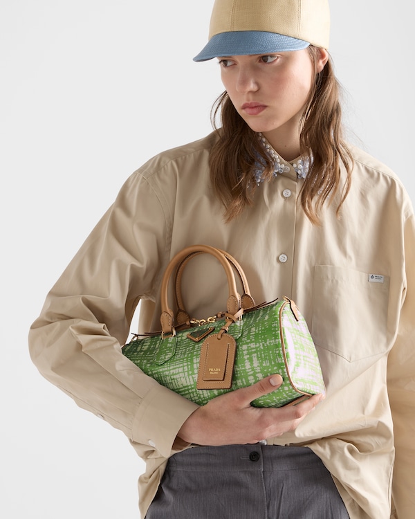 Small linen blend and leather top-handle bag - Green Small linen blend and leather top-handle bag - Green