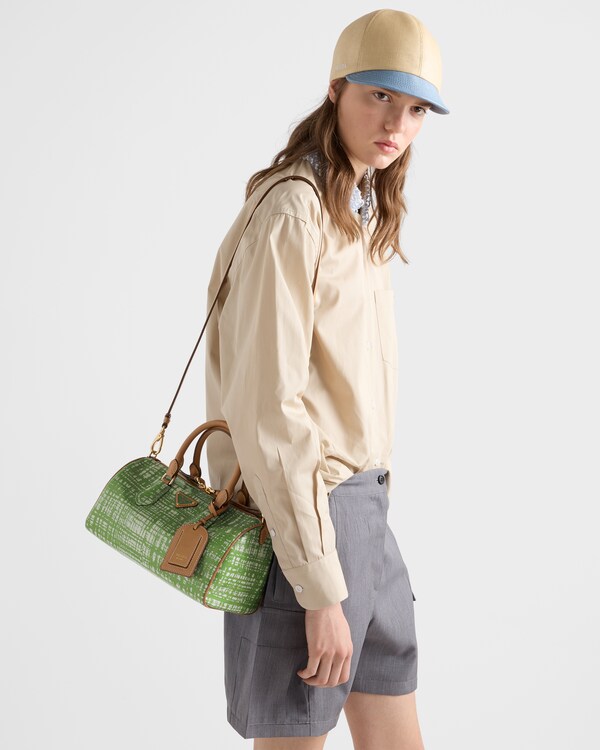 Small linen blend and leather top-handle bag - Green Small linen blend and leather top-handle bag - Green
