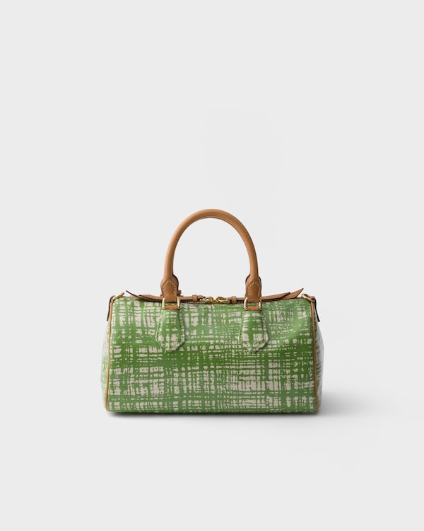 Small linen blend and leather top-handle bag - Green Small linen blend and leather top-handle bag - Green