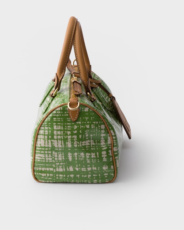 Small linen blend and leather top-handle bag - Green Small linen blend and leather top-handle bag - Green