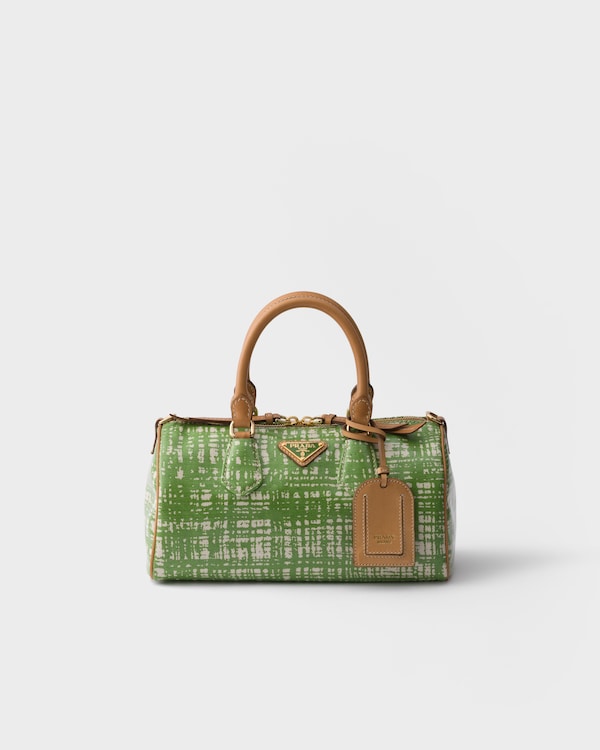 Small linen blend and leather top-handle bag - Green Small linen blend and leather top-handle bag - Green