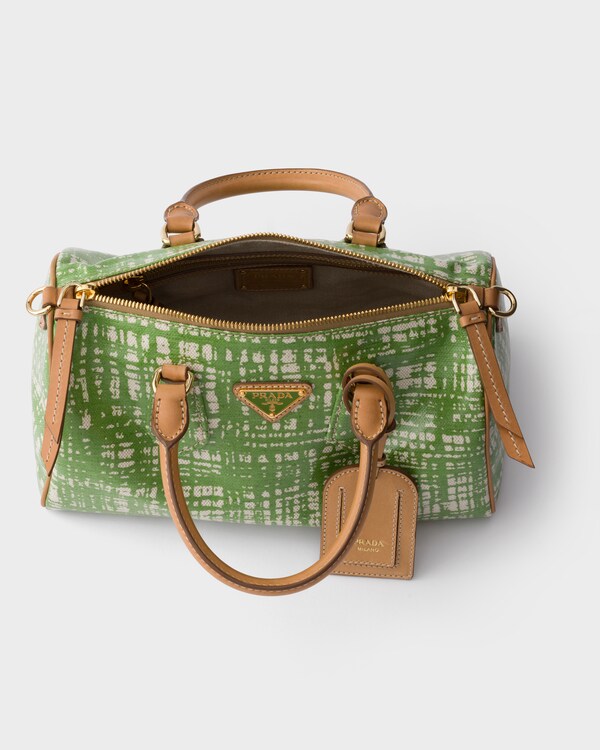 Small linen blend and leather top-handle bag - Green Small linen blend and leather top-handle bag - Green