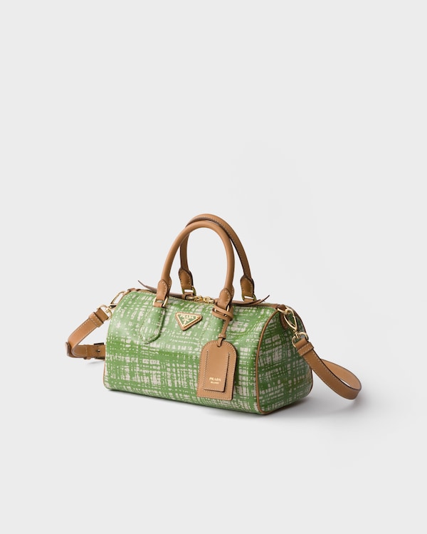 Small linen blend and leather top-handle bag - Green Small linen blend and leather top-handle bag - Green