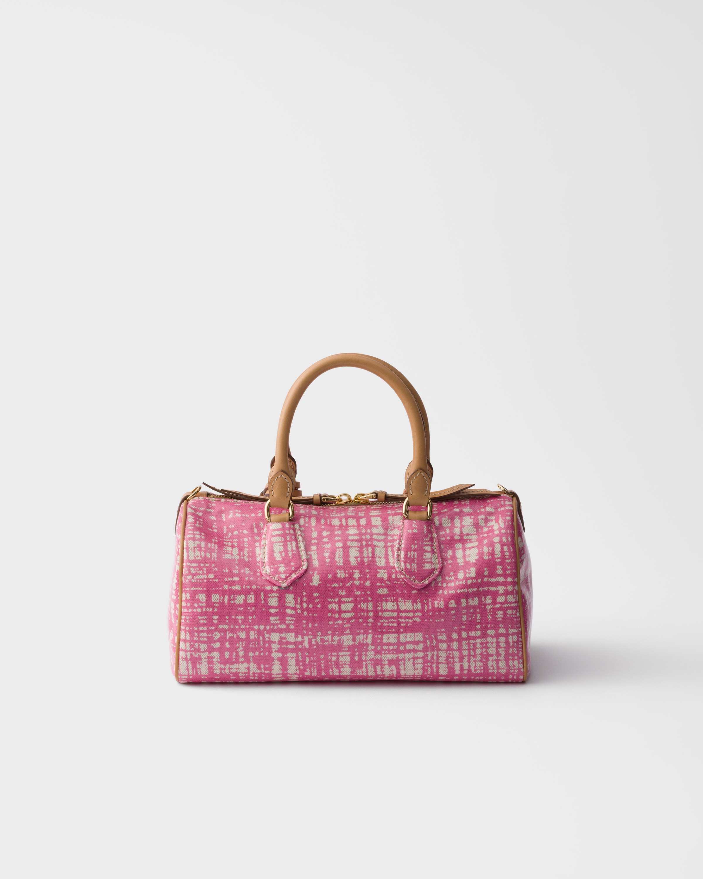 Begonia Pink Small linen blend and leather top-handle bag | PRADA