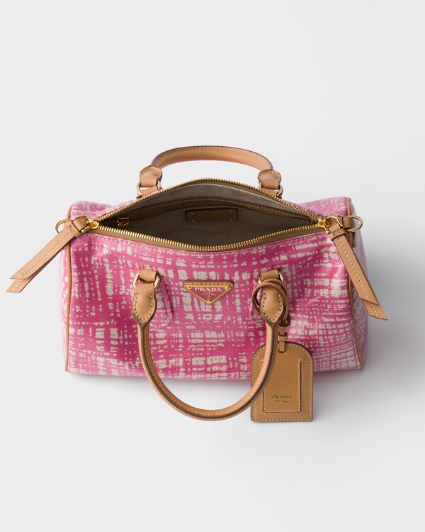 Small linen blend and leather top-handle bag - Begonia Pink Small linen blend and leather top-handle bag - Begonia Pink