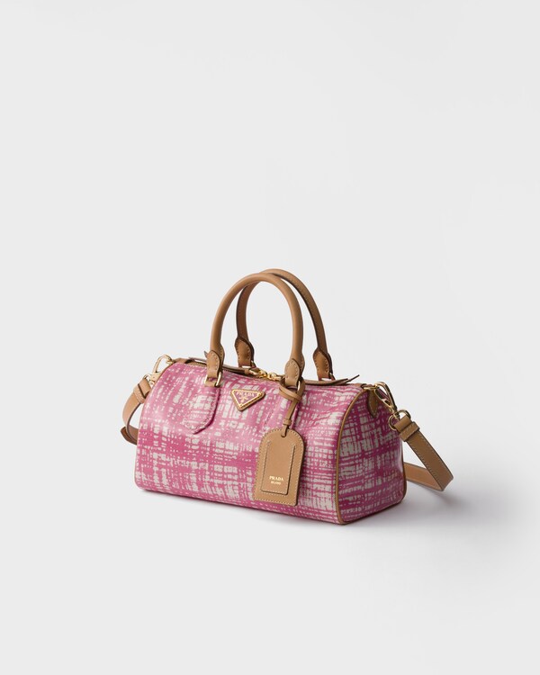 Small linen blend and leather top-handle bag - Begonia Pink Small linen blend and leather top-handle bag - Begonia Pink