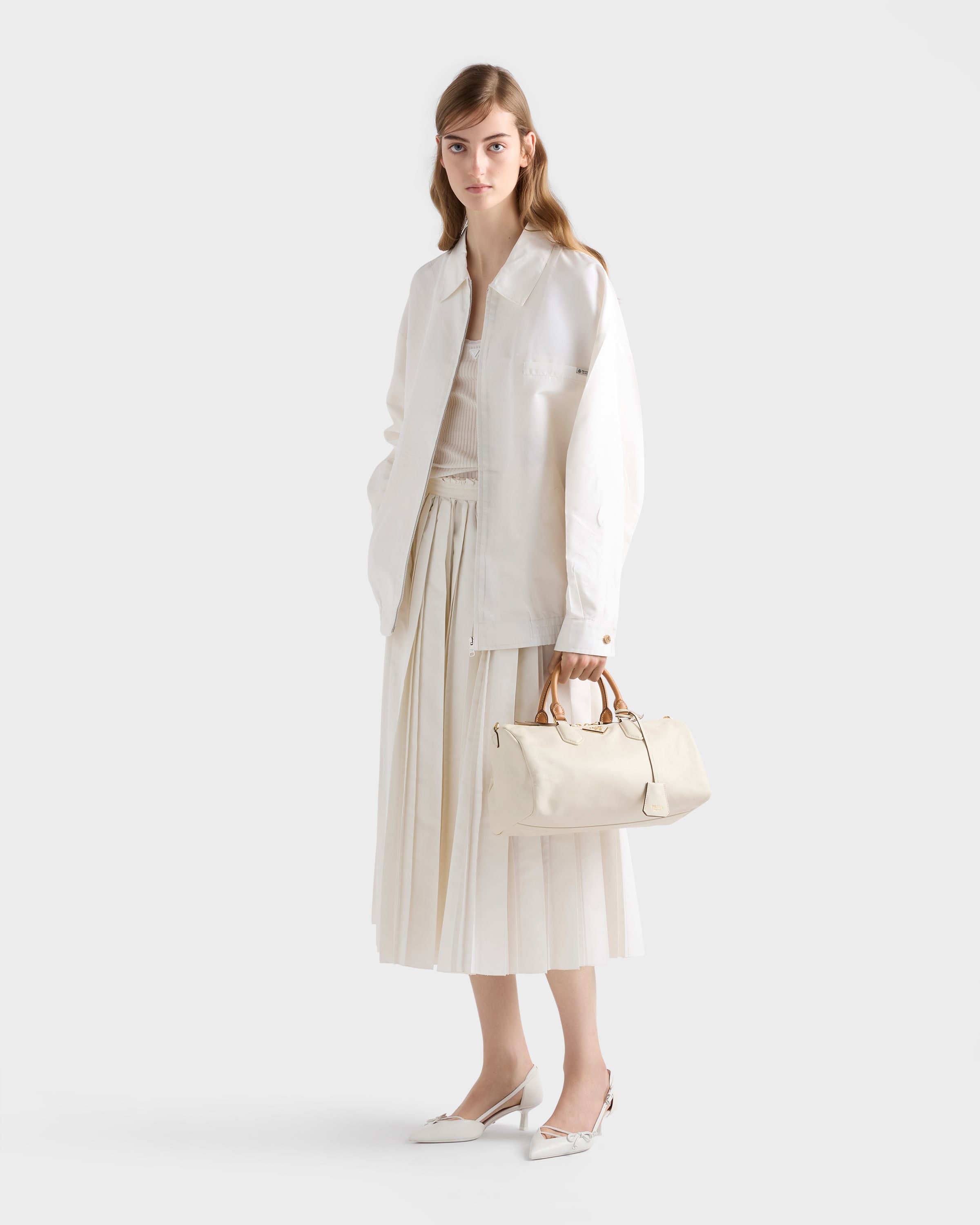 White Large leather top-handle bag | PRADA - Monaco