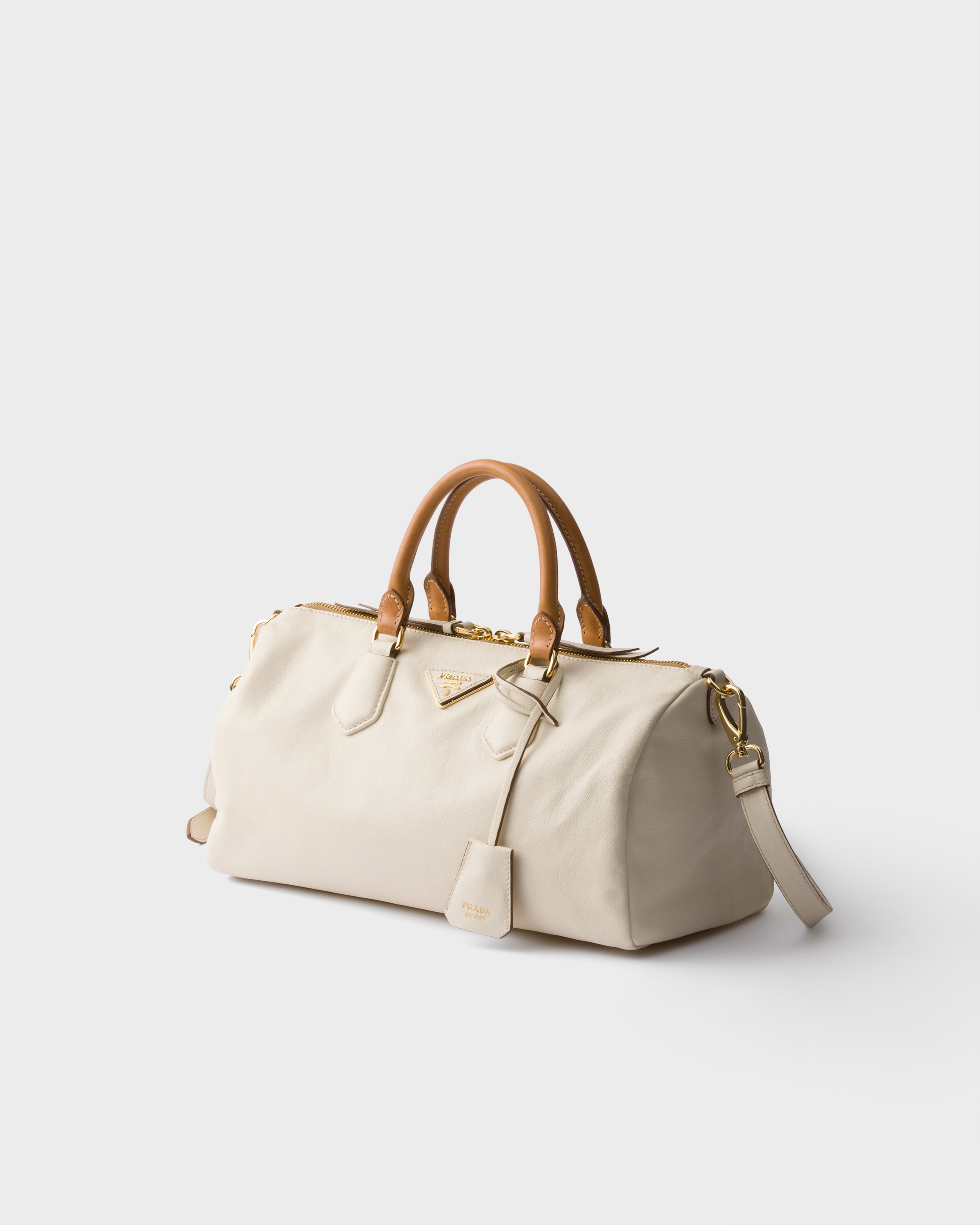 White Large leather top-handle bag | PRADA - United States