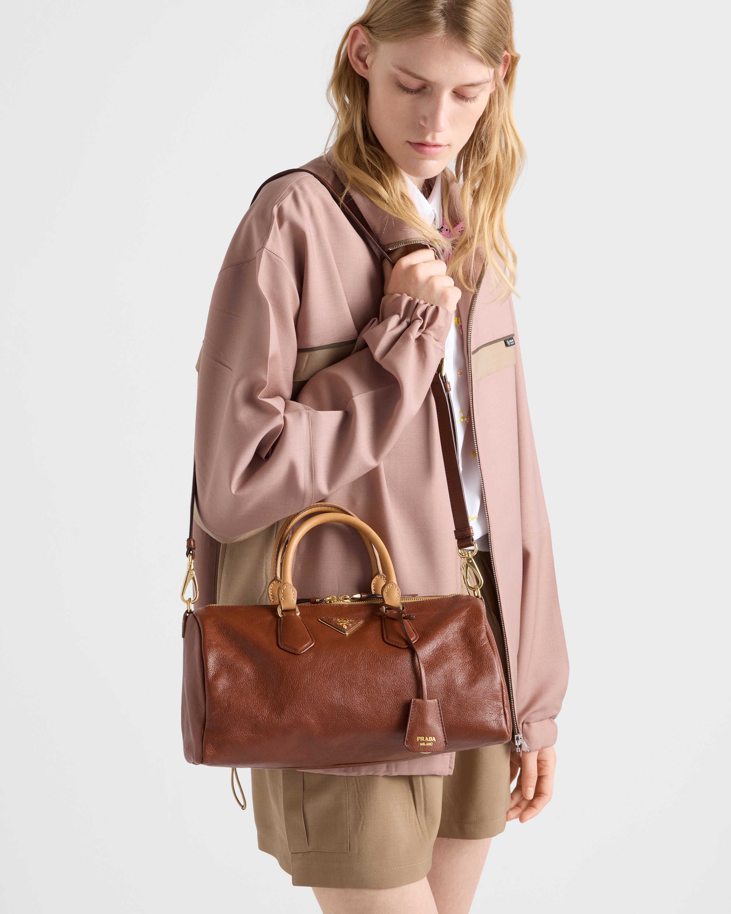 Palisander Large leather top-handle bag | PRADA - United States