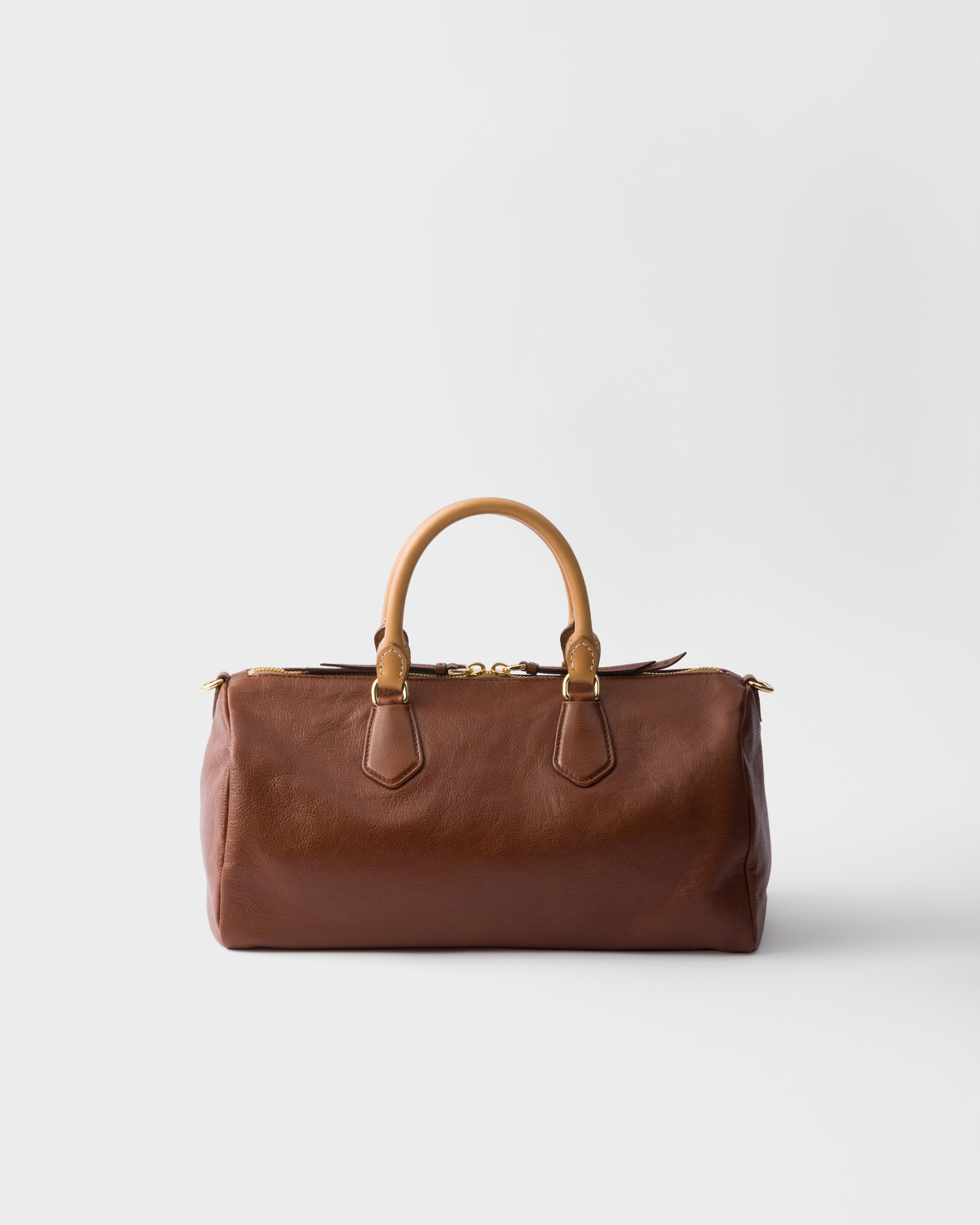 Palisander Large leather top-handle bag | PRADA - Japan