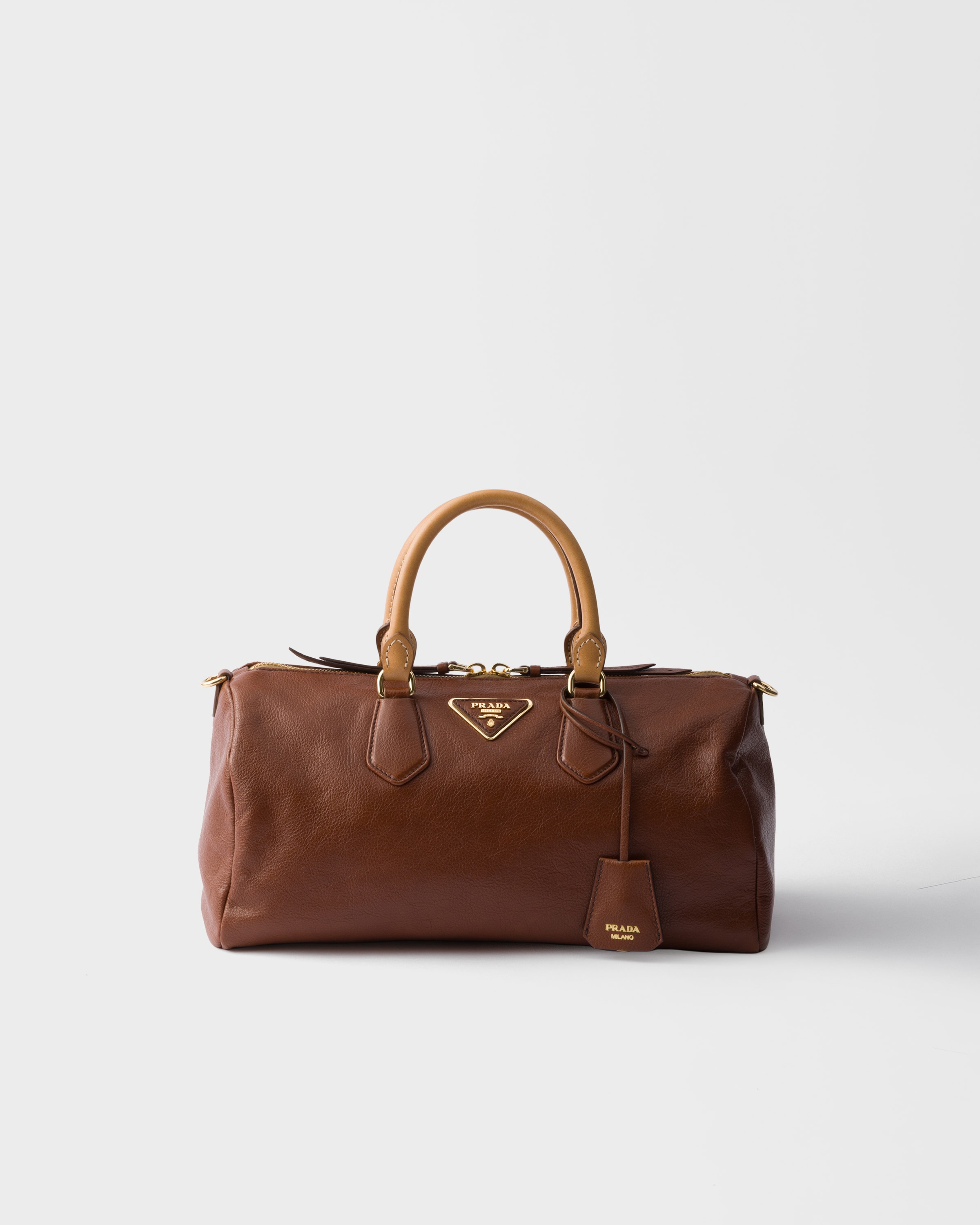 Palisander Large leather top-handle bag | PRADA - Japan