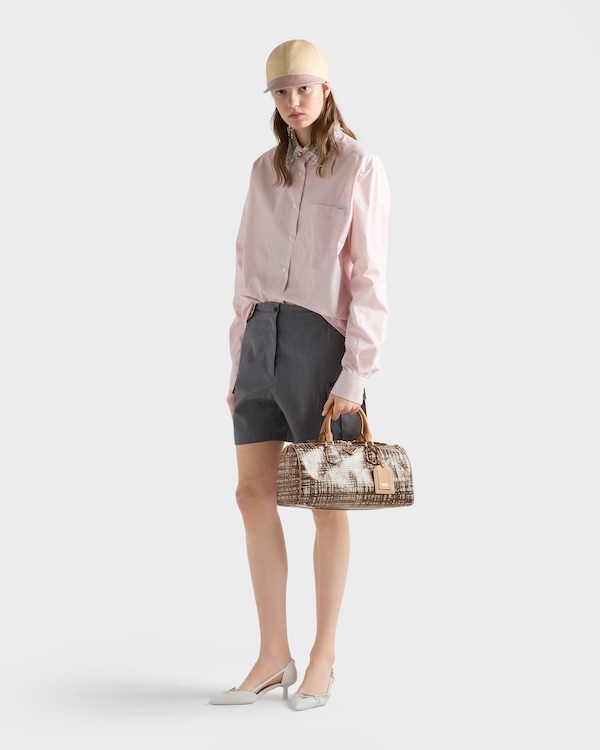Medium linen blend and leather top-handle bag - Brandy Medium linen blend and leather top-handle bag - Brandy
