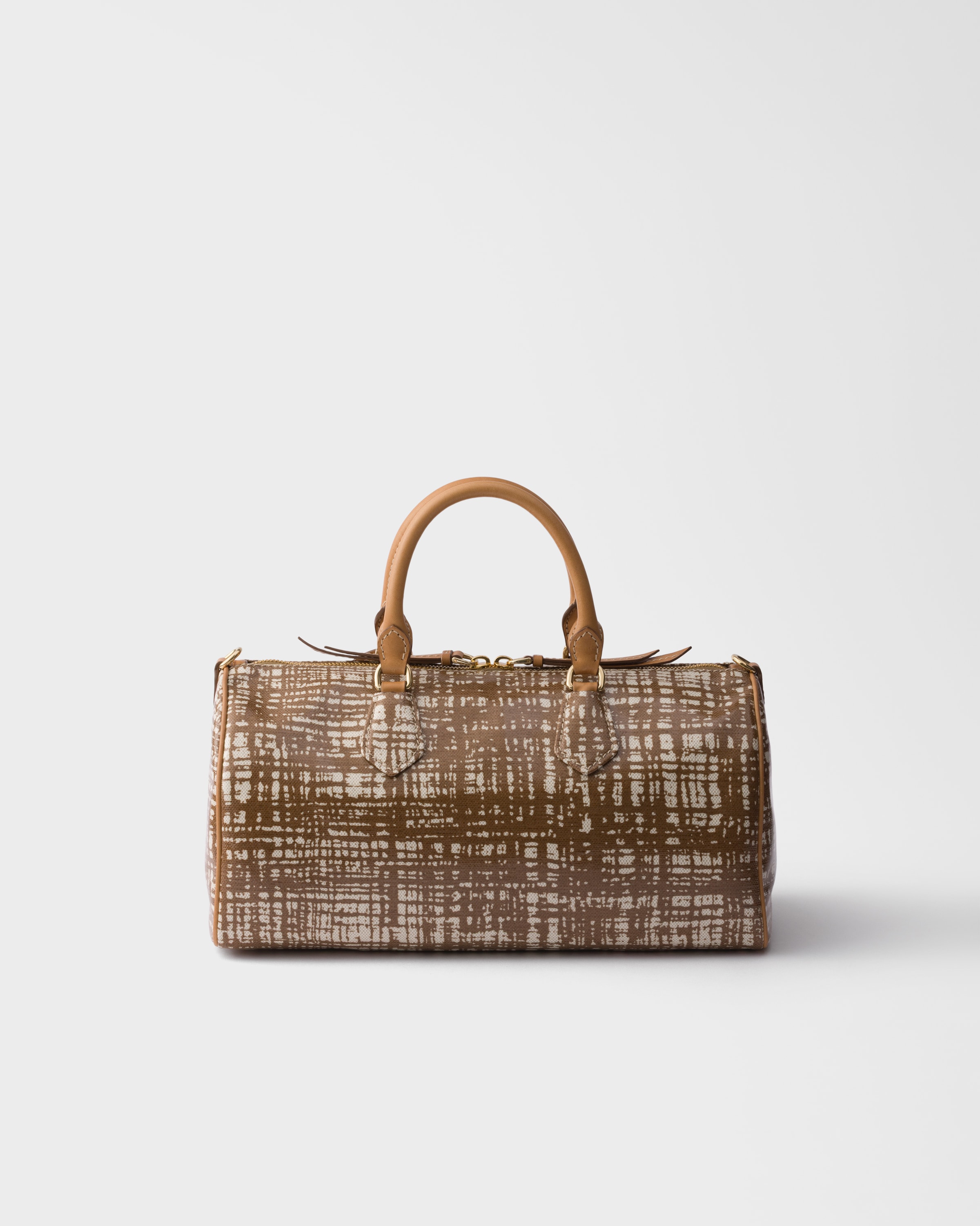 PRADAヒ−ルパンプス Brandy Prada Evasion Medium Linen Blend And Leather Top-handle Bag