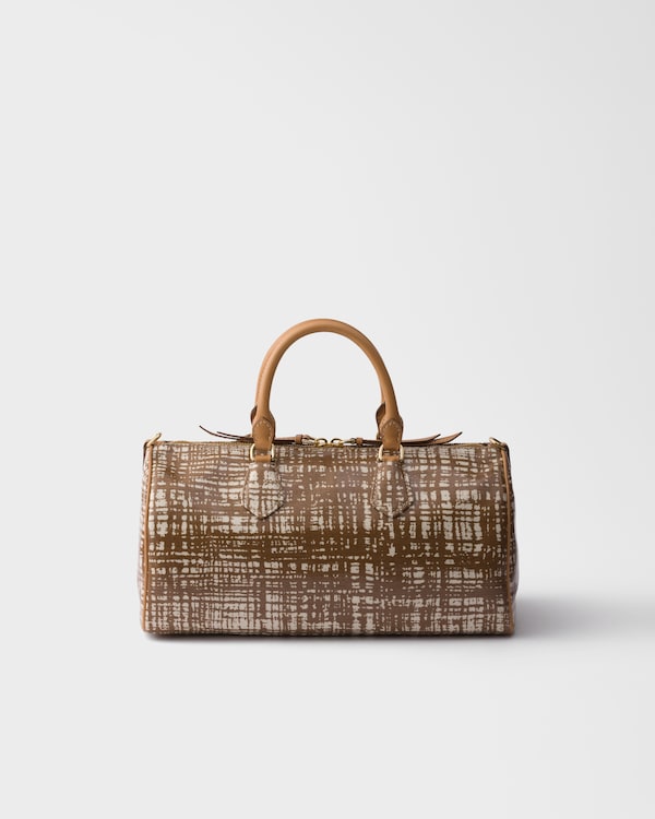 Medium linen blend and leather top-handle bag - Brandy Medium linen blend and leather top-handle bag - Brandy