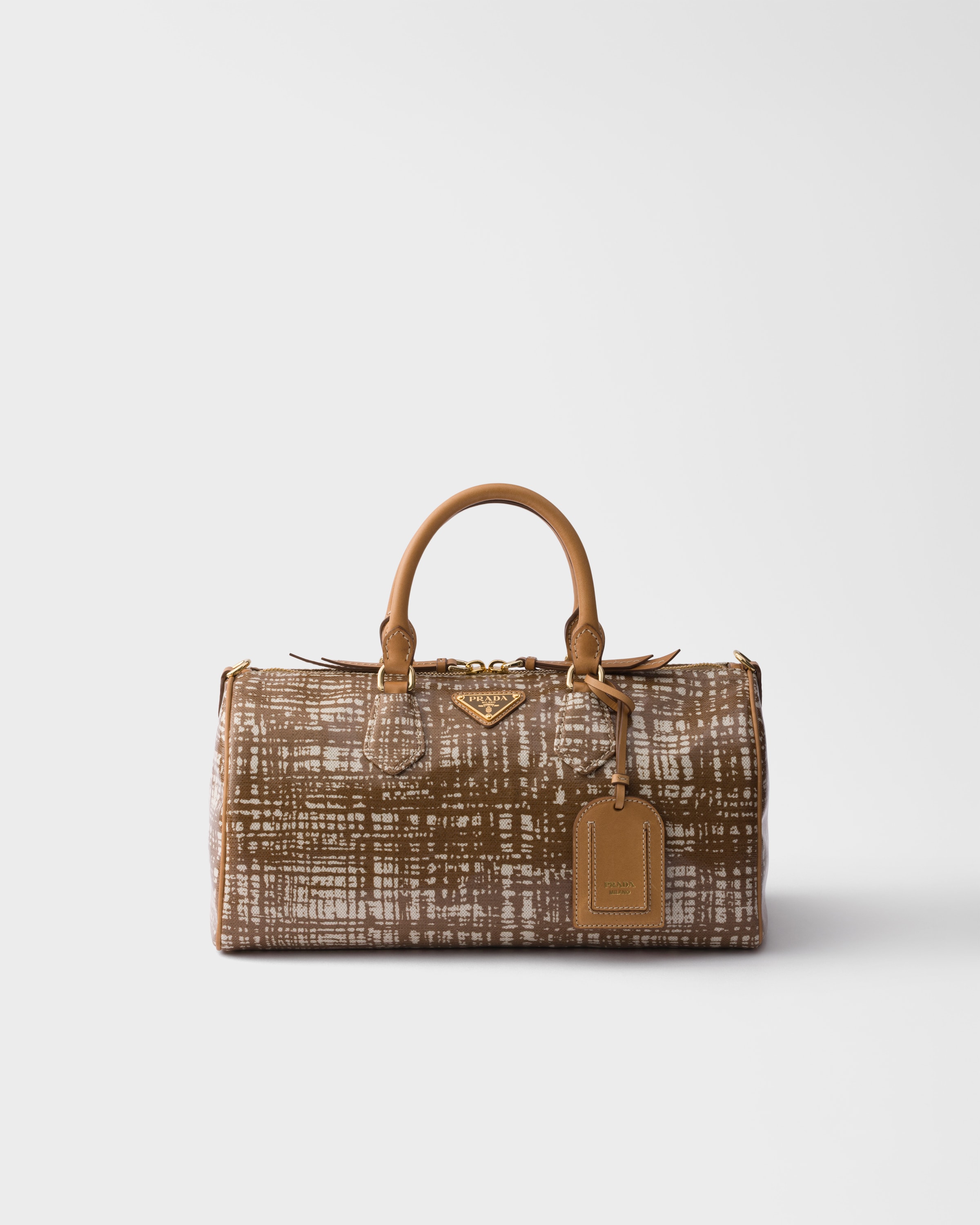Prada Medium linen blend and leather top-handle bag