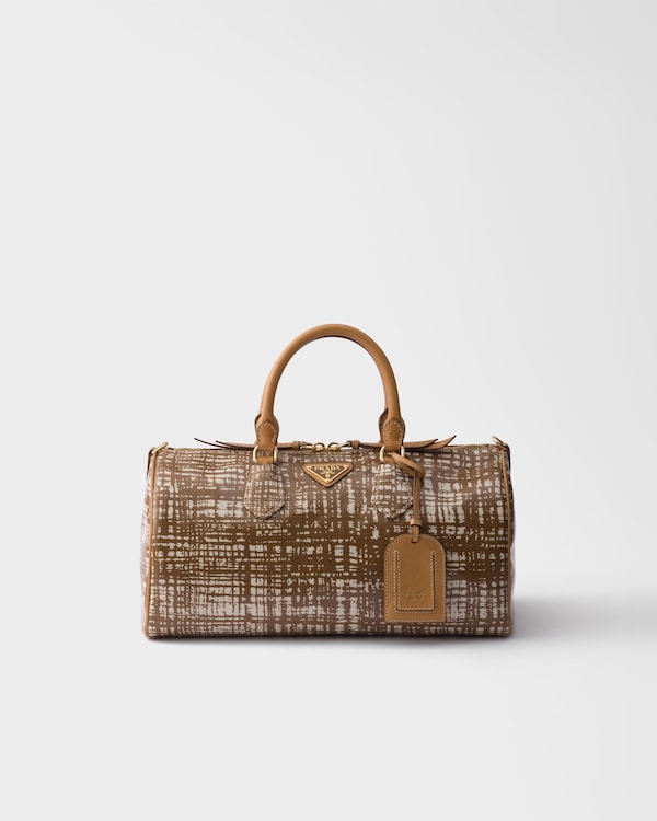 Medium linen blend and leather top-handle bag - Brandy Medium linen blend and leather top-handle bag - Brandy
