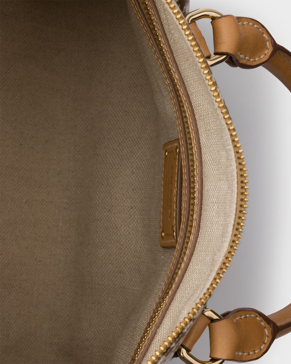 Medium linen blend and leather top-handle bag - Brandy Medium linen blend and leather top-handle bag - Brandy