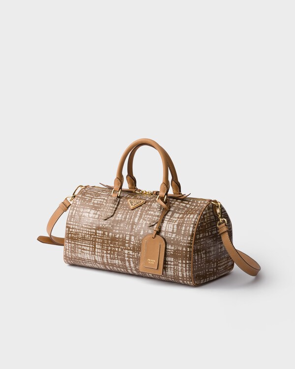 Medium linen blend and leather top-handle bag - Brandy Medium linen blend and leather top-handle bag - Brandy