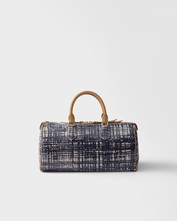 Medium linen blend and leather top-handle bag - Baltic Blue Medium linen blend and leather top-handle bag - Baltic Blue