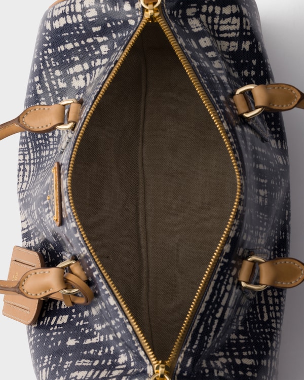 Medium linen blend and leather top-handle bag - Baltic Blue Medium linen blend and leather top-handle bag - Baltic Blue