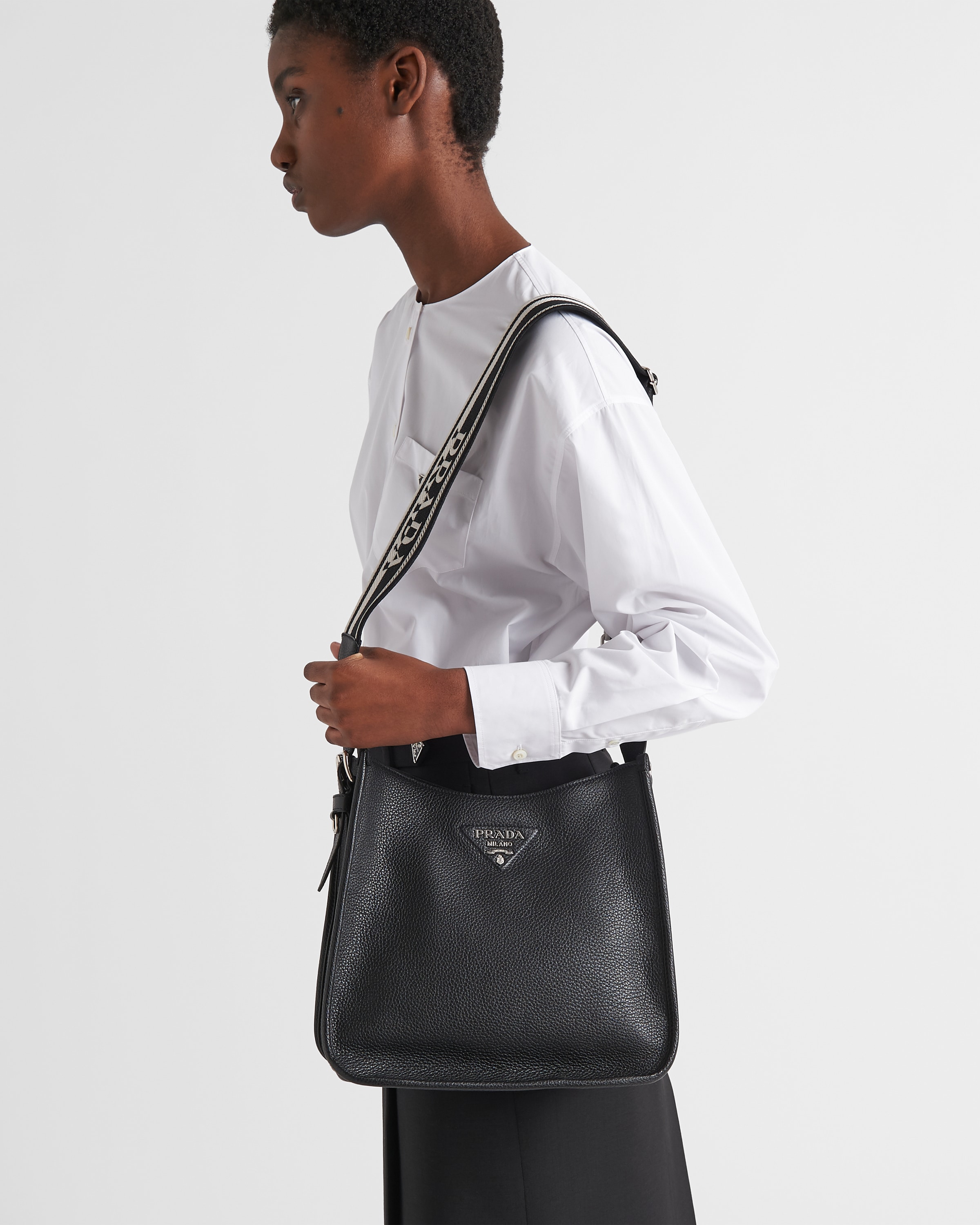 Black Leather hobo bag | Prada